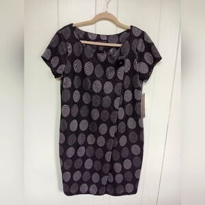NWT Robbie Bee Signature polka dot dress womens sz 12 black gray